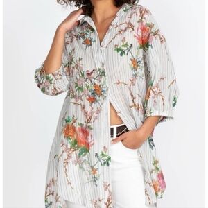 Johnny Was Colmar Oversized Cotton Tunic Top Button Down Size Small